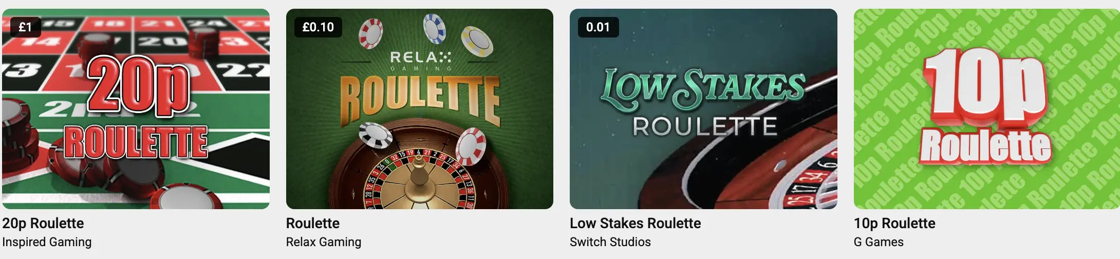 Table games section with game covers